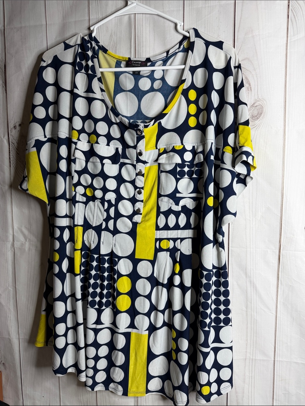 Cocomo Navy, White & Yellow Geometric Scoop Neck Tunic